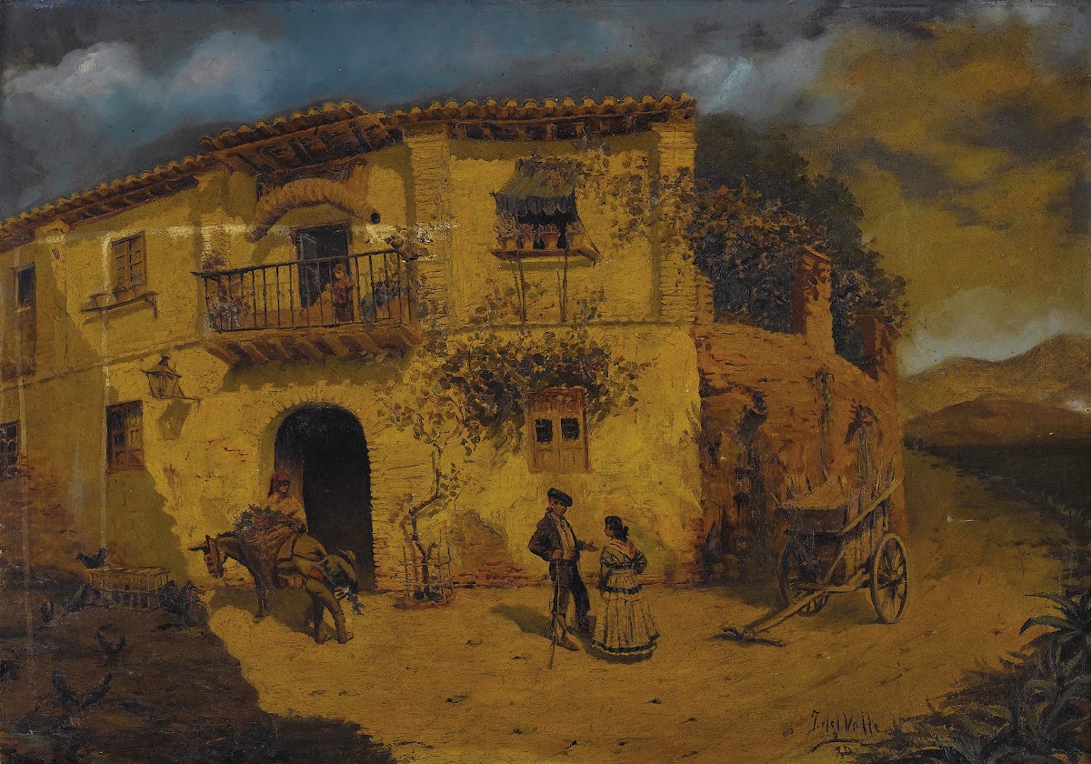Granada Street Scene with Donkey and Chickens circa 1880s