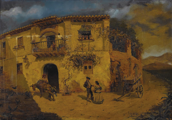 Granada Street Scene with Donkey and Chickens circa 1880s