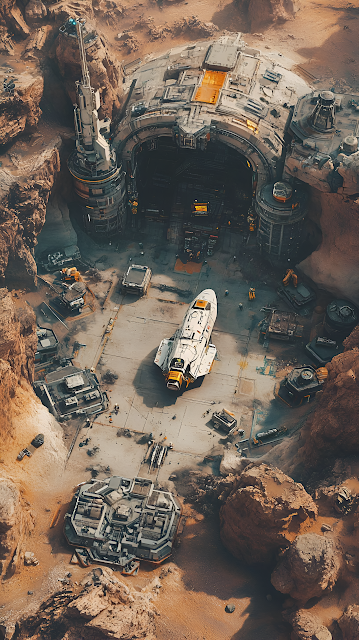 Spaceship Hangar Desert Base Sci-Fi Concept Art - Free mobile Wallpaper