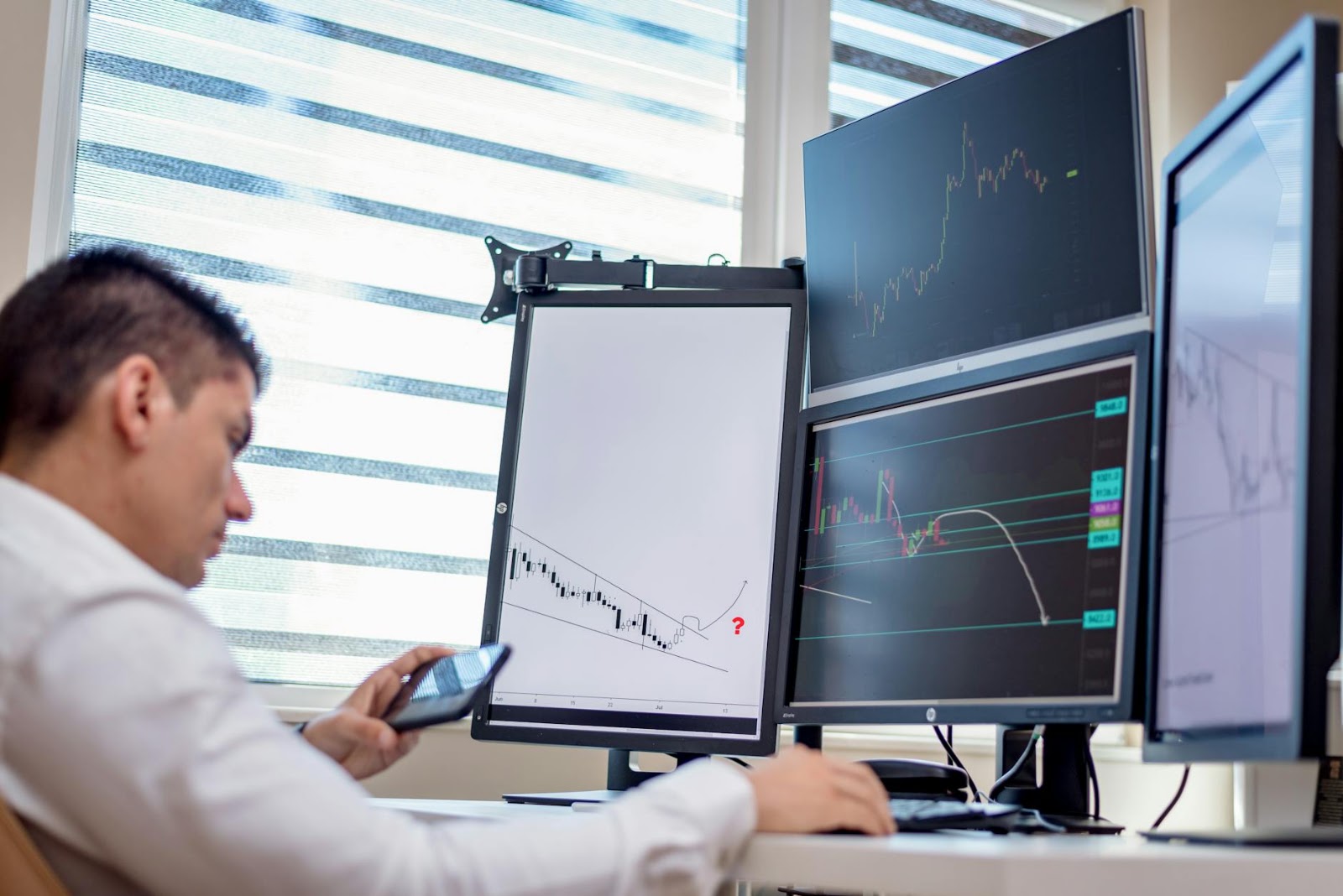 Business professionals analyzing futuristic holographic displays, symbolizing strategic investment in the Generative AI Market Value.
