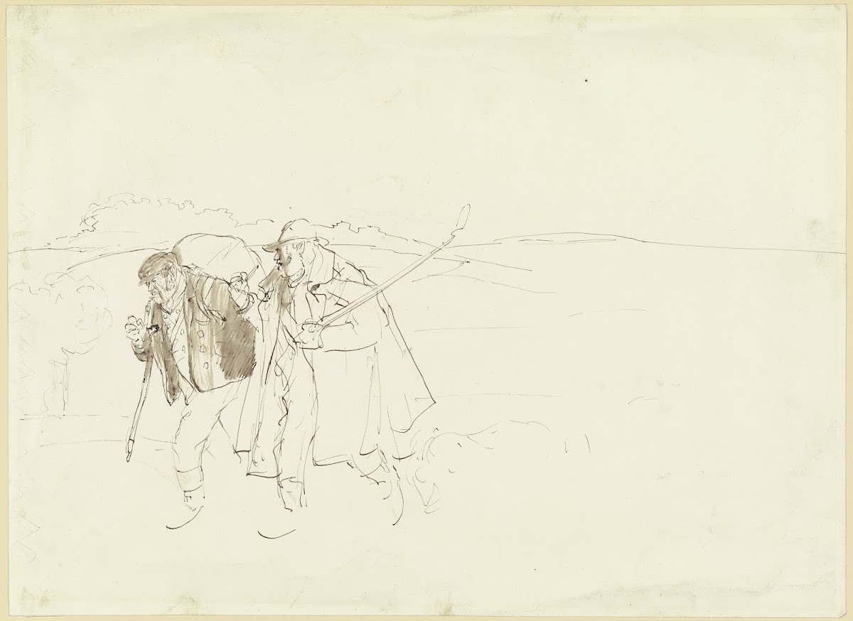 Ein Schäfer und ein Händler auf Wanderschaft
