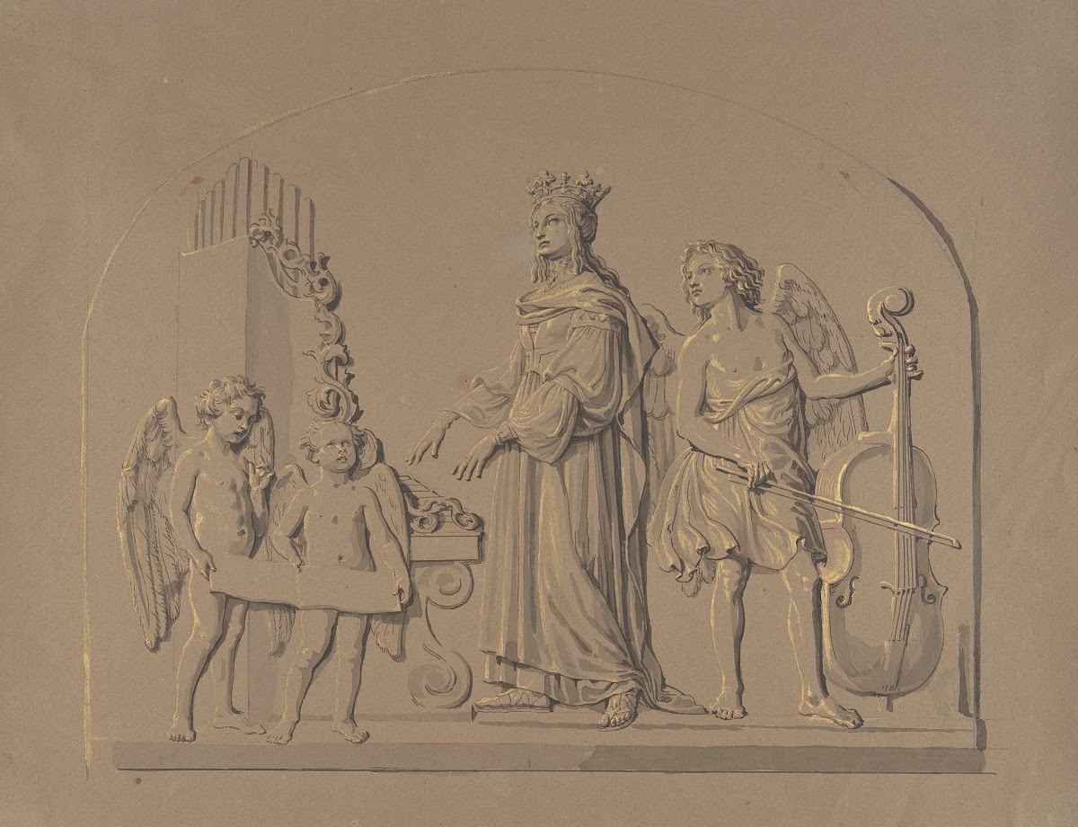 Saint Cecilia at the Organ Flanked by Angels Making Music late 18thmid 19th cent