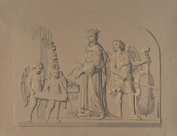 Saint Cecilia at the Organ Flanked by Angels Making Music late 18thmid 19th cent