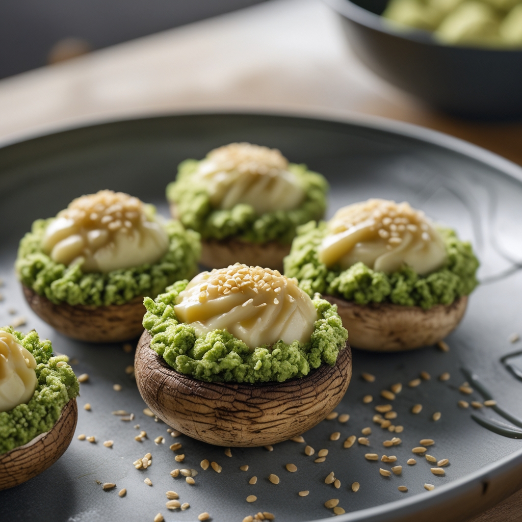 Final Wasabi Pea Crusted Tofu Stuffed Mushrooms