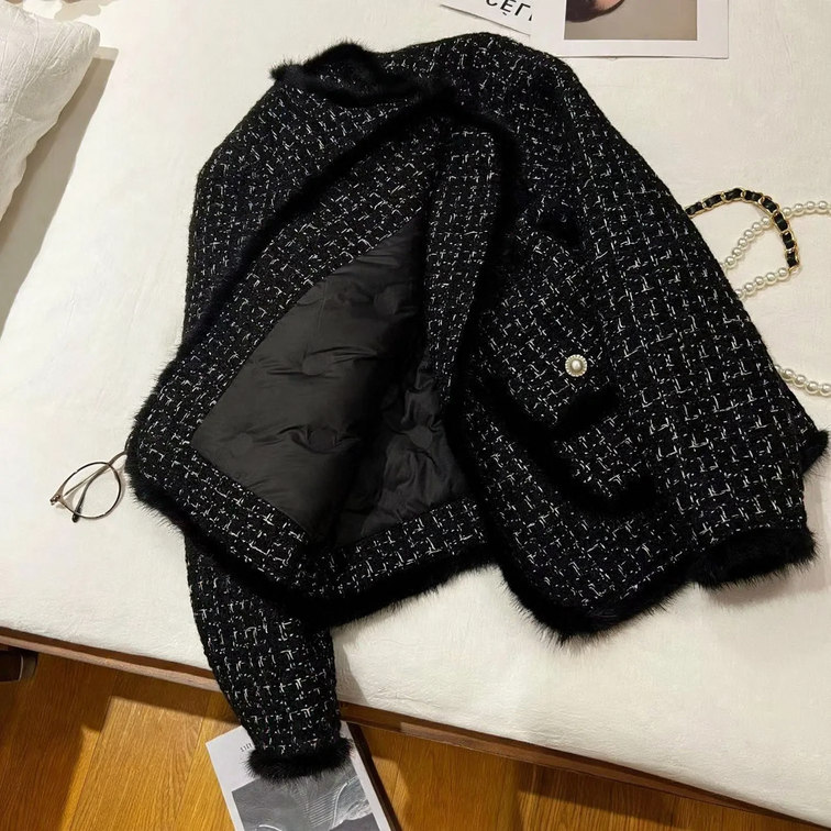 Elegante Damen-Jacke aus Lammfleece, strukturierte Optik