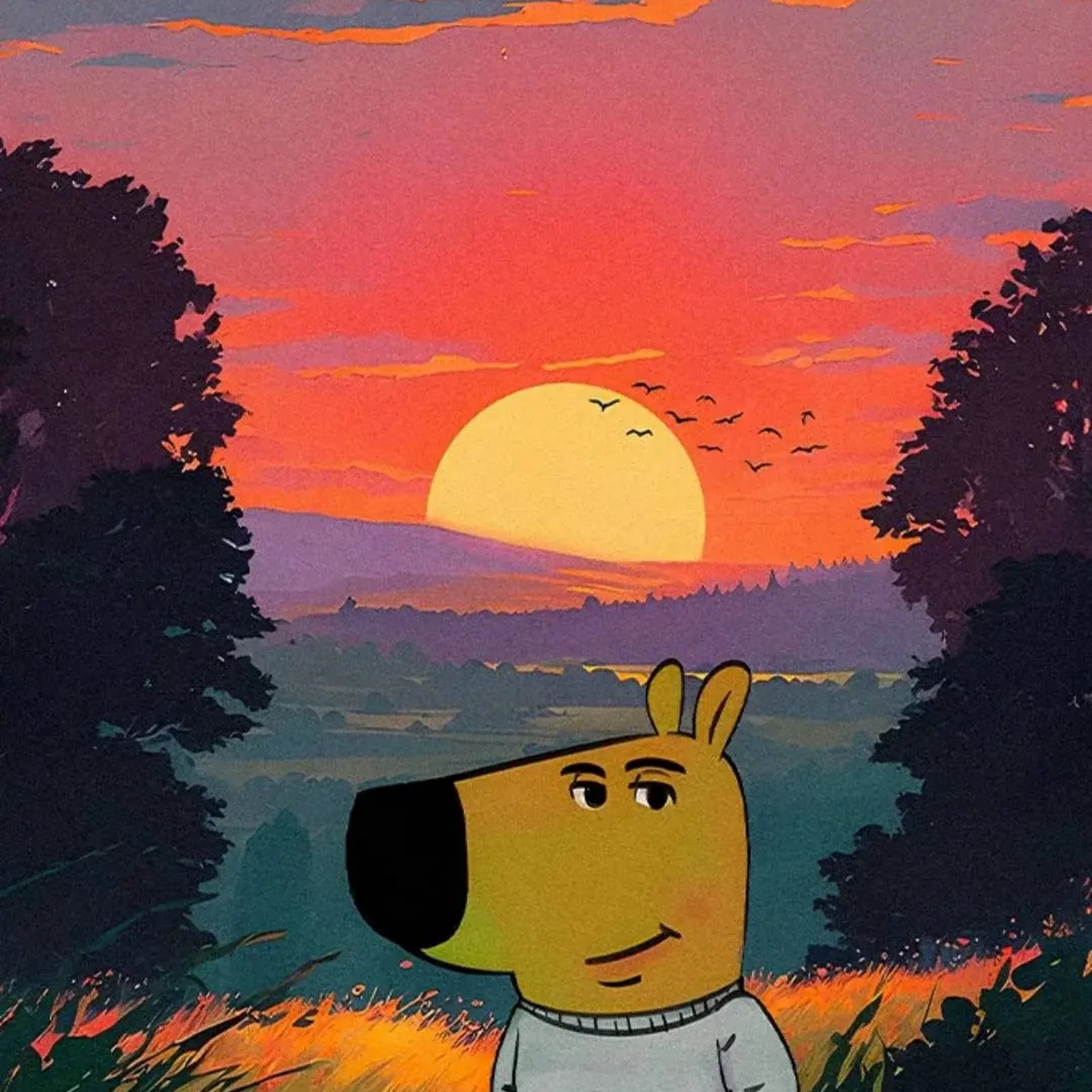 Download Cartoon Dog at Sunset Full HD iPhone