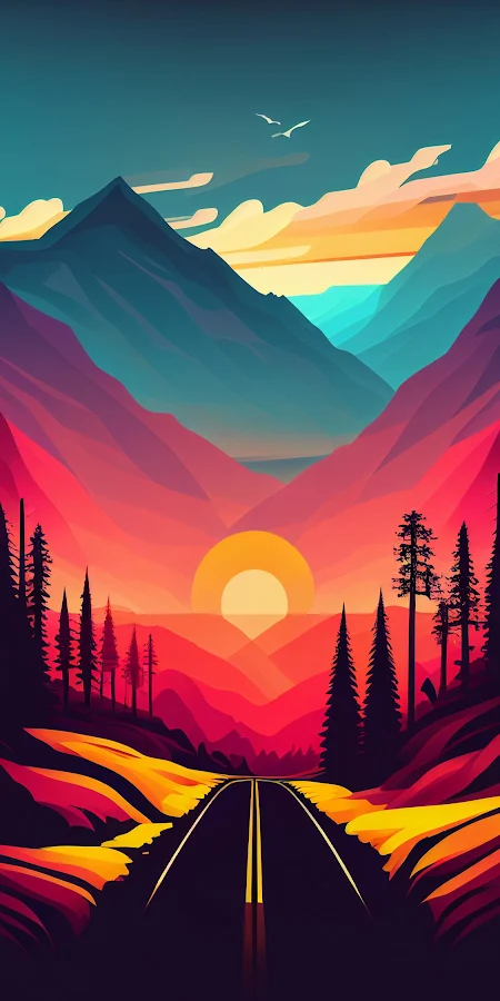 Sunset, Mountain, Road, Landscape Full HD iPhone Phone Wallpaper