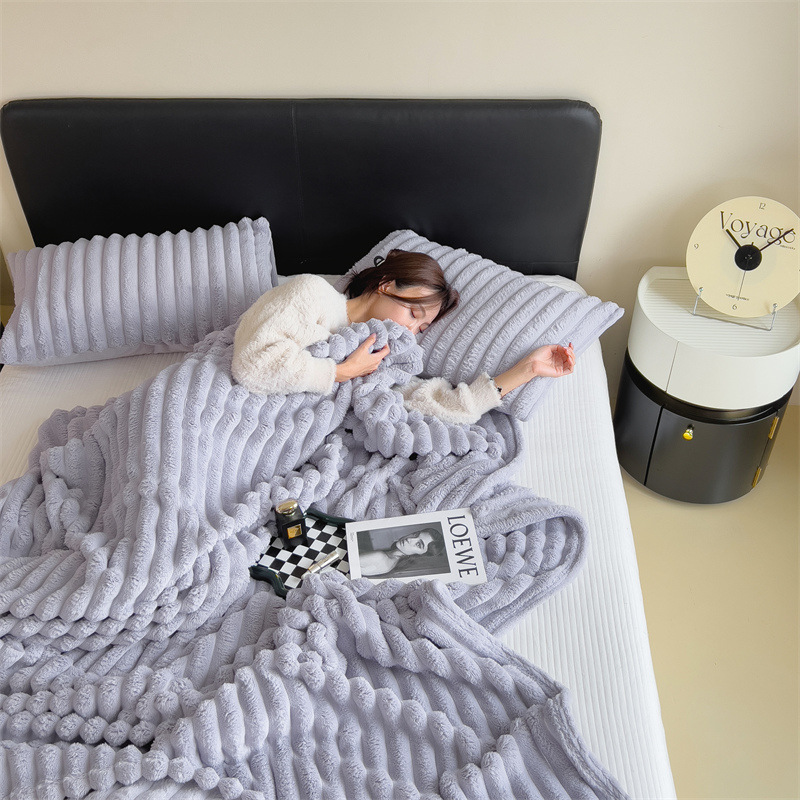 Flannel wool blanket, faux rabbit fur, under 300 g