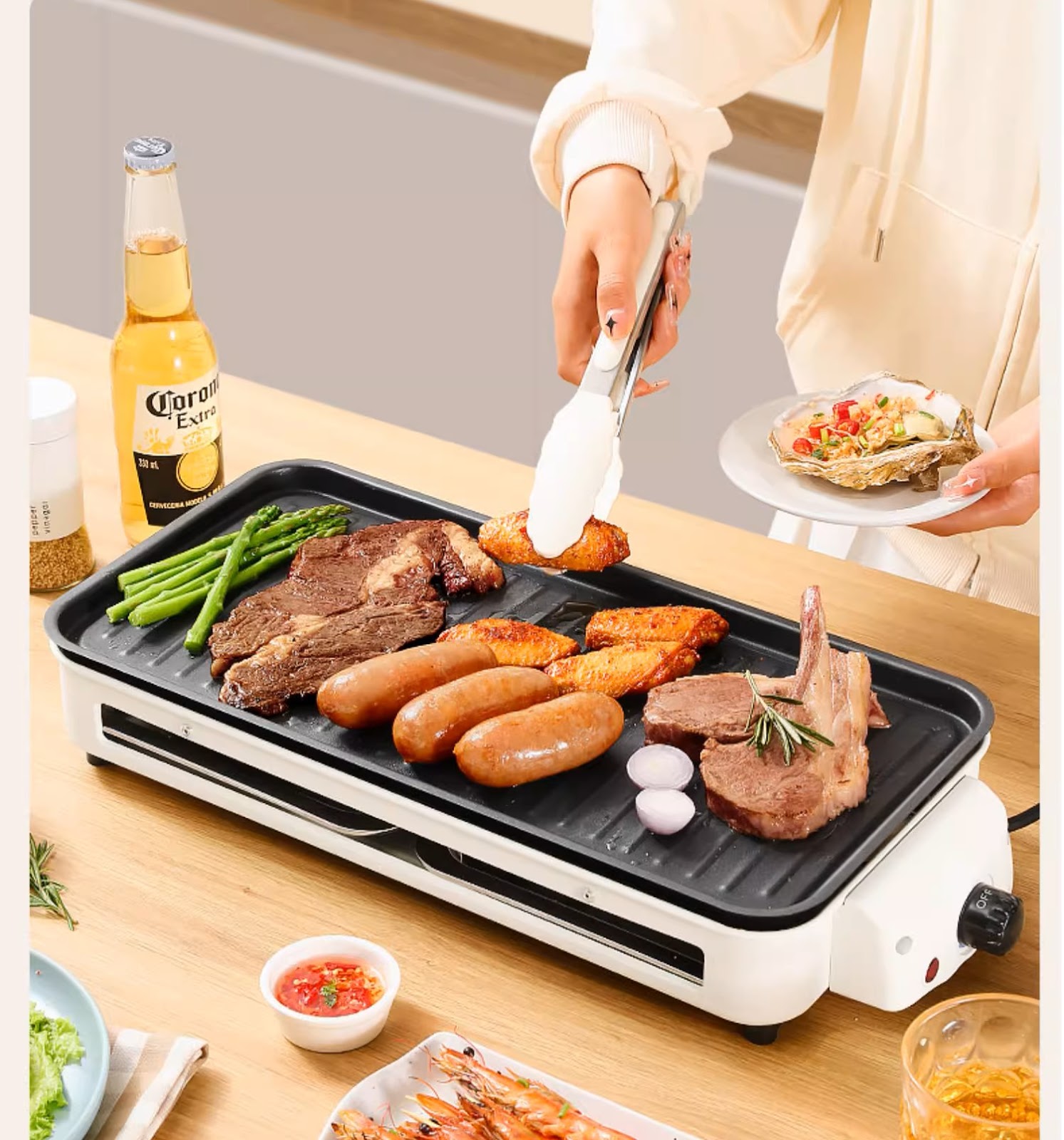 Electric barbecue grill household smokeles with frying pan
