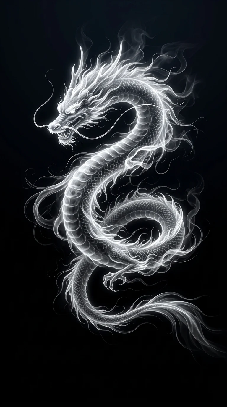 Minimalist Monochrome Wispy Dragon Illustration - Free 4K mobile Wallpaper