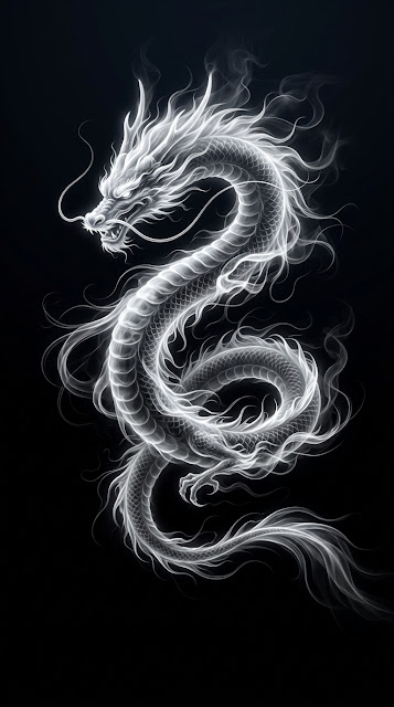 Minimalist Monochrome Wispy Dragon Illustration - Free mobile Wallpaper