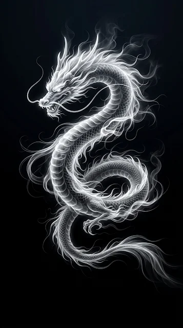 Minimalist Monochrome Wispy Dragon Illustration