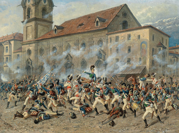 Karl Freiherr von Ditfurth fighting the Tyroleans in front of the Hospital Churc