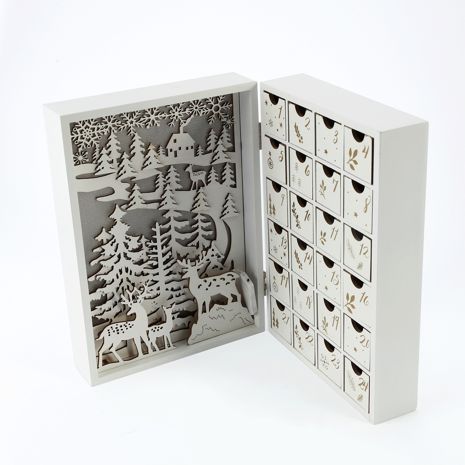Wooden Advent Calendar with LED Lighting and Reindeer Motif