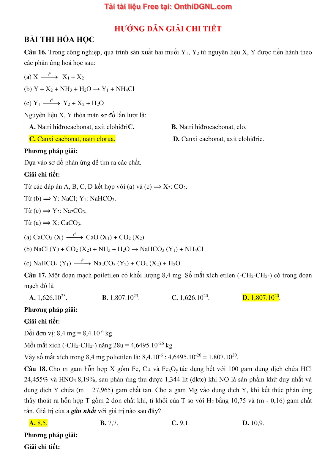 135 bài tập môn Hóa học - Ôn thi ĐGNL Bách khoa Hà nội Phần 4