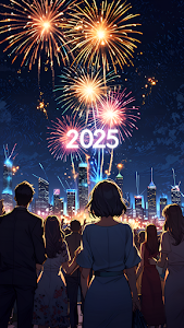 Crowd Watches 2025 Fireworks Over City Skyline