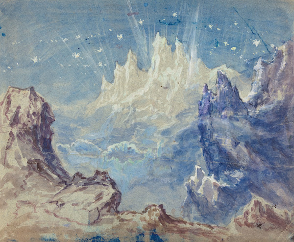Fantastic Mountainous Landscape with a Starry Sky