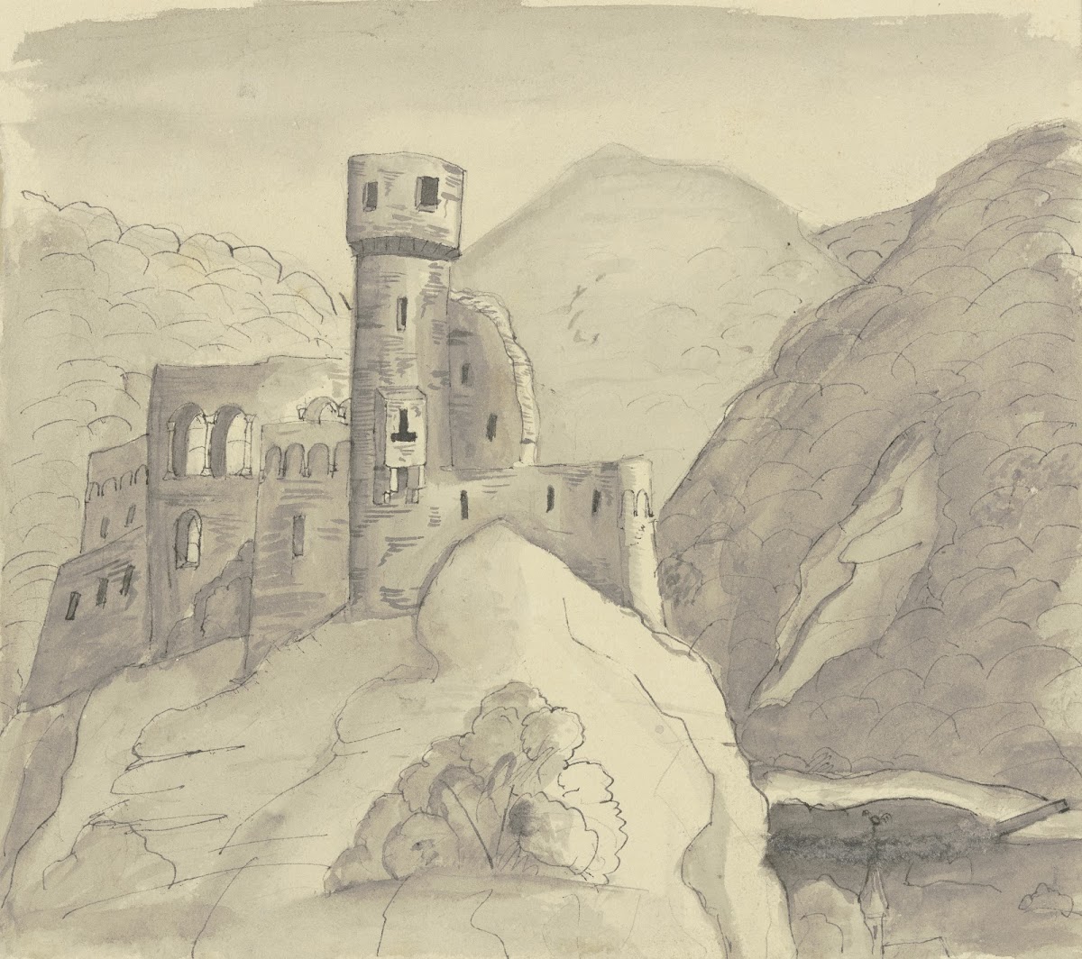Castle ruins in a mountain landscape