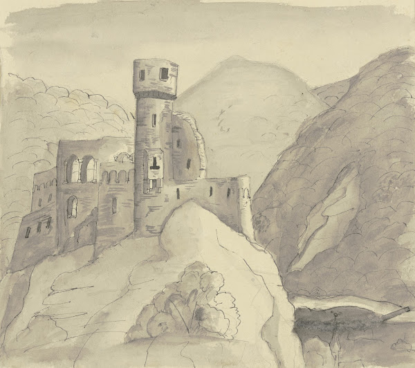 Castle ruins in a mountain landscape