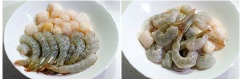 Tôm rửa sạch, lột bỏ vỏ, lấy chỉ đen. Sò điệp tách lấy thịt, ướp cả hai với chút muối và tiêu trong 10 phút cho thấm. Làm nóng chảo với 2 muỗng dầu ăn, thả gừng và hành vào phi thơm rồi cho cà rốt xắt hạt lựu và đậu Hà Lan vào xào chín.