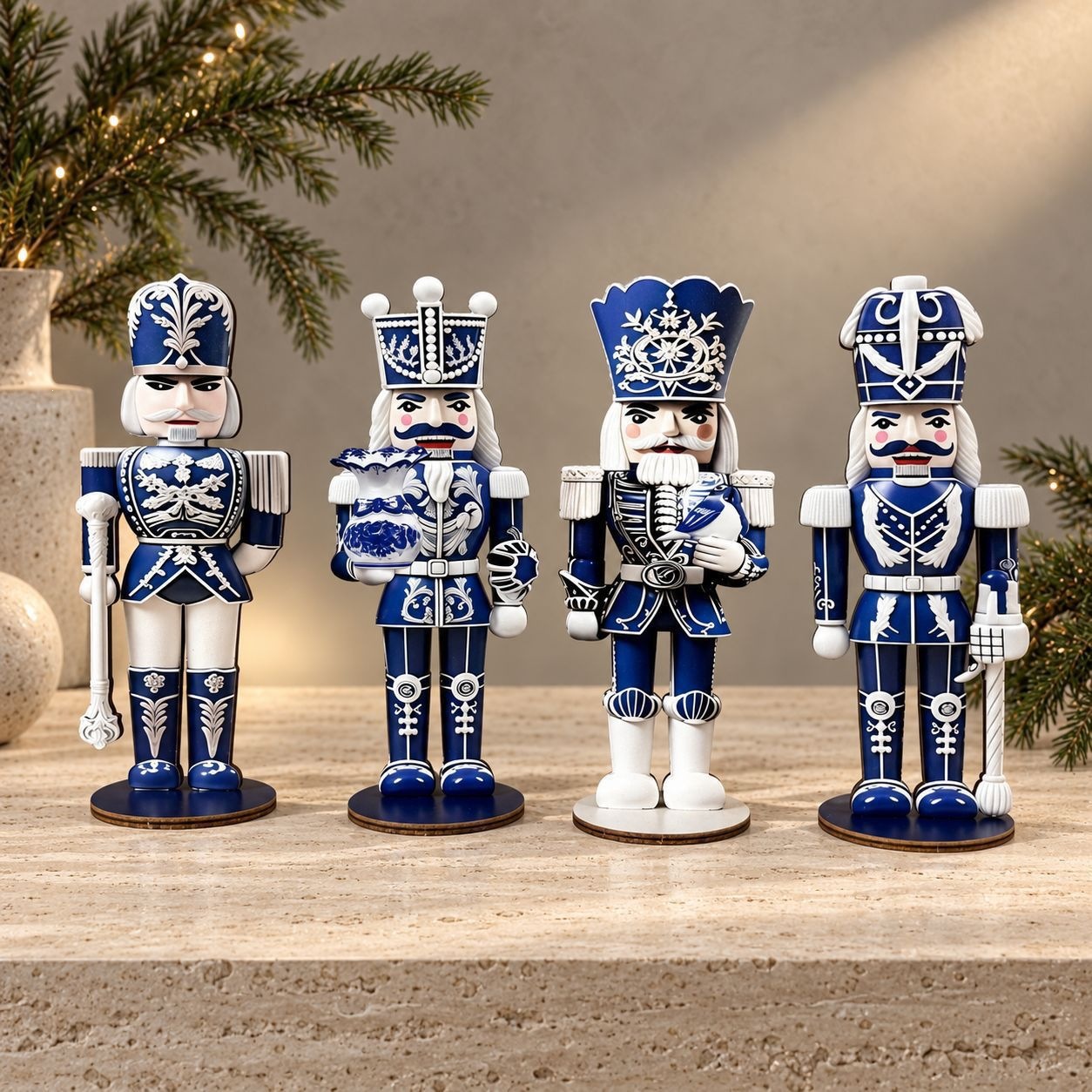 4-piece set of nutcracker soldiers, gingerbread design, 2D print