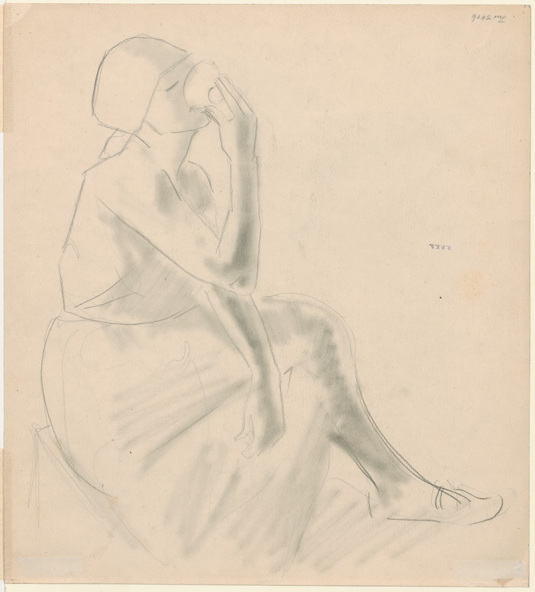 Sitting girl drinking from a bowl