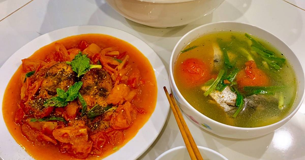 Cá ngừ xốt cà, canh cá nấu mẵn
