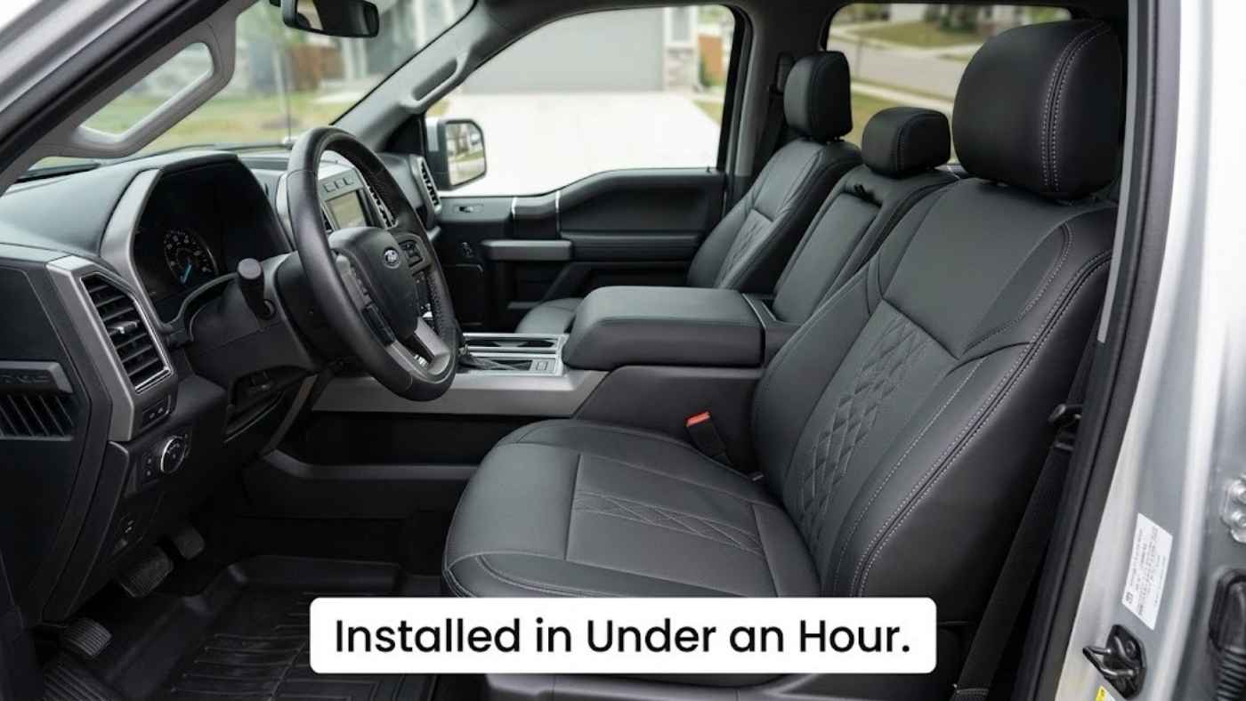 Eco-leather cover matched to the wood-tone and chrome cabin of a 2027 GMC Sierra 1500 Denali
