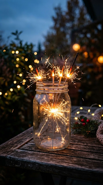 Lit Sparklers in a Glass Jar with Night Bokeh Background - Free mobile Wallpaper