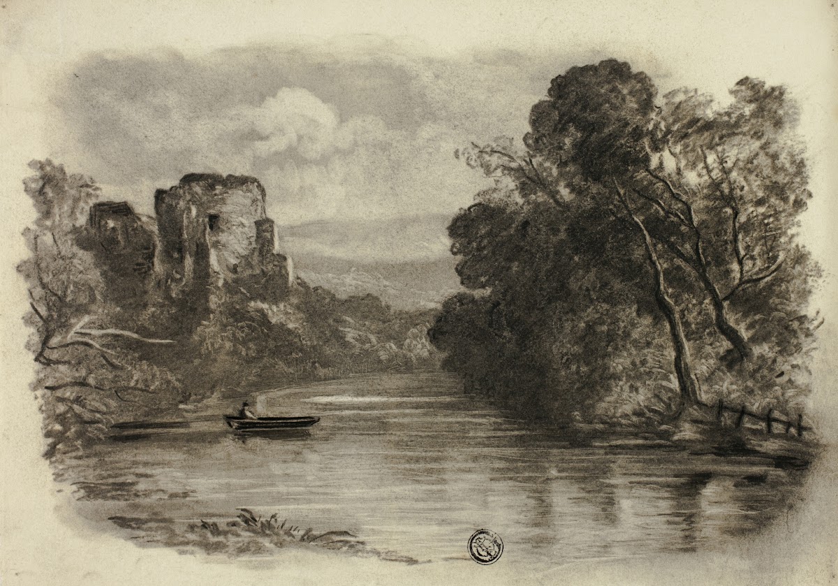 River with Castle Ruin and Boat II c 1855