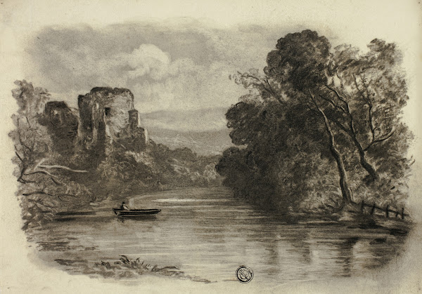 River with Castle Ruin and Boat II c 1855