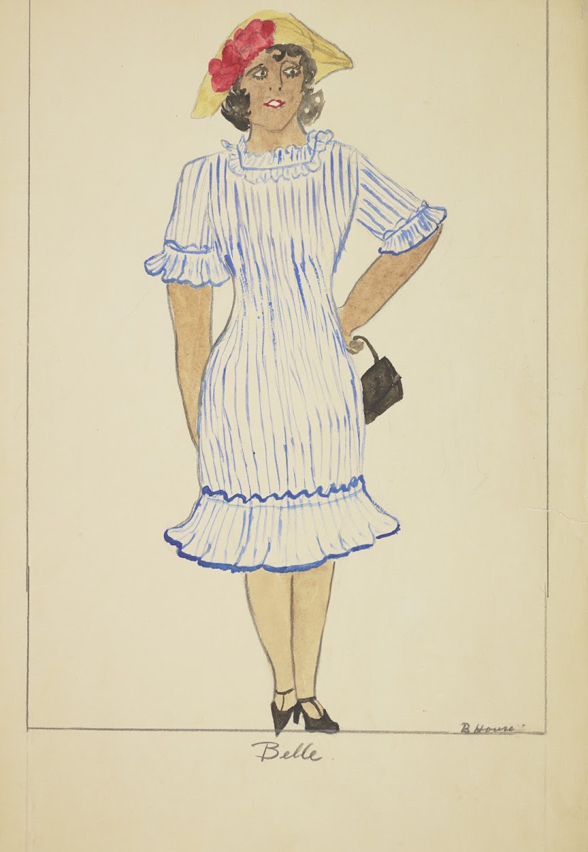 Run Little Chillun Belle White dress with blue stripes 1934 1943