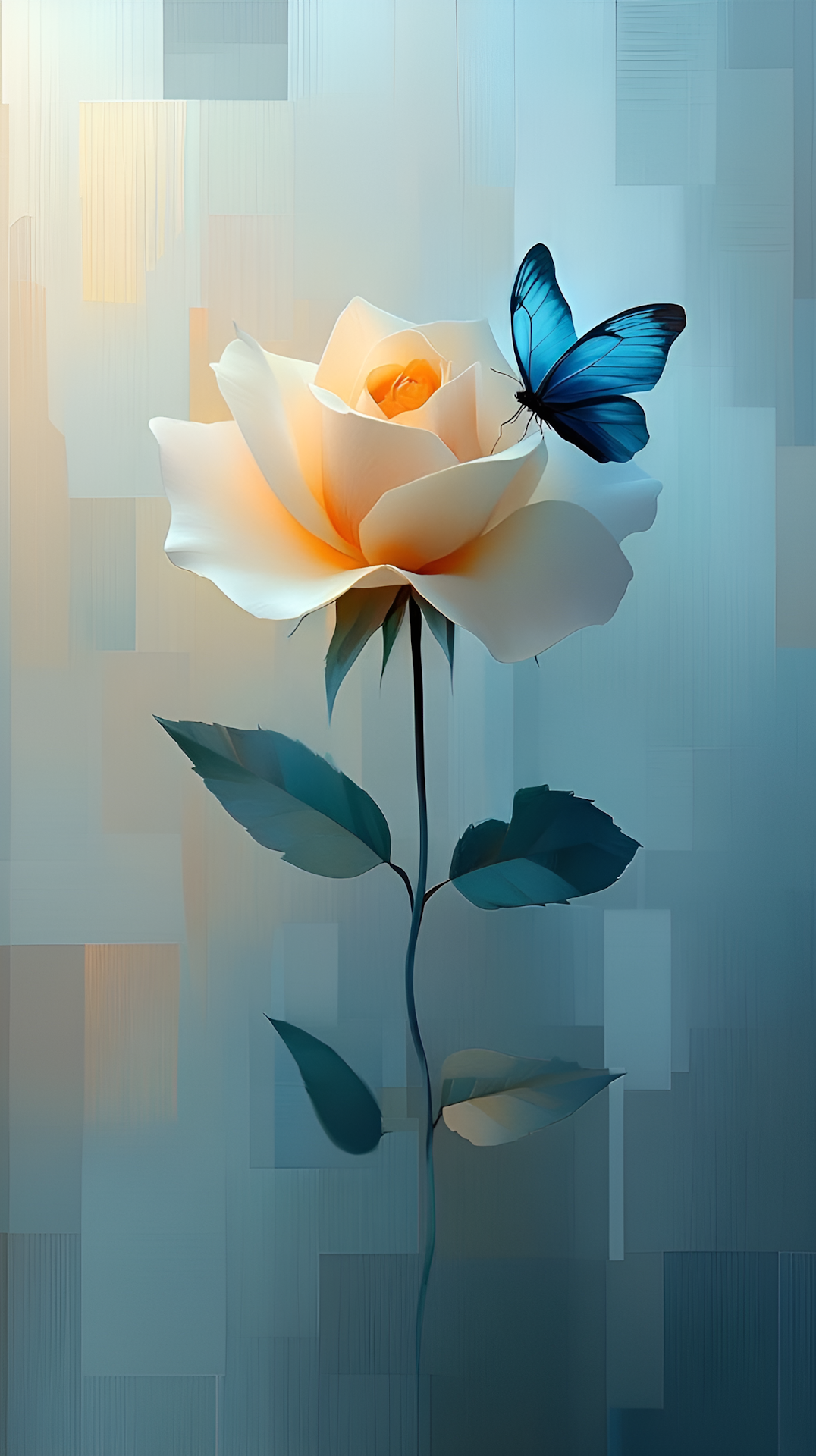 White Rose and Blue Morpho Butterfly Abstract Art - Free 4K mobile Wallpaper