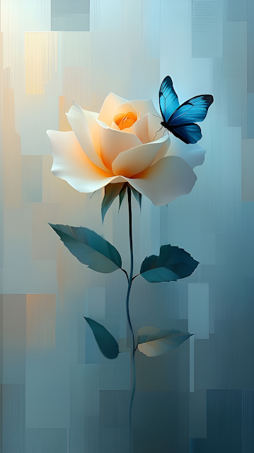 White Rose and Blue Morpho Butterfly Abstract Art - Free mobile Wallpaper