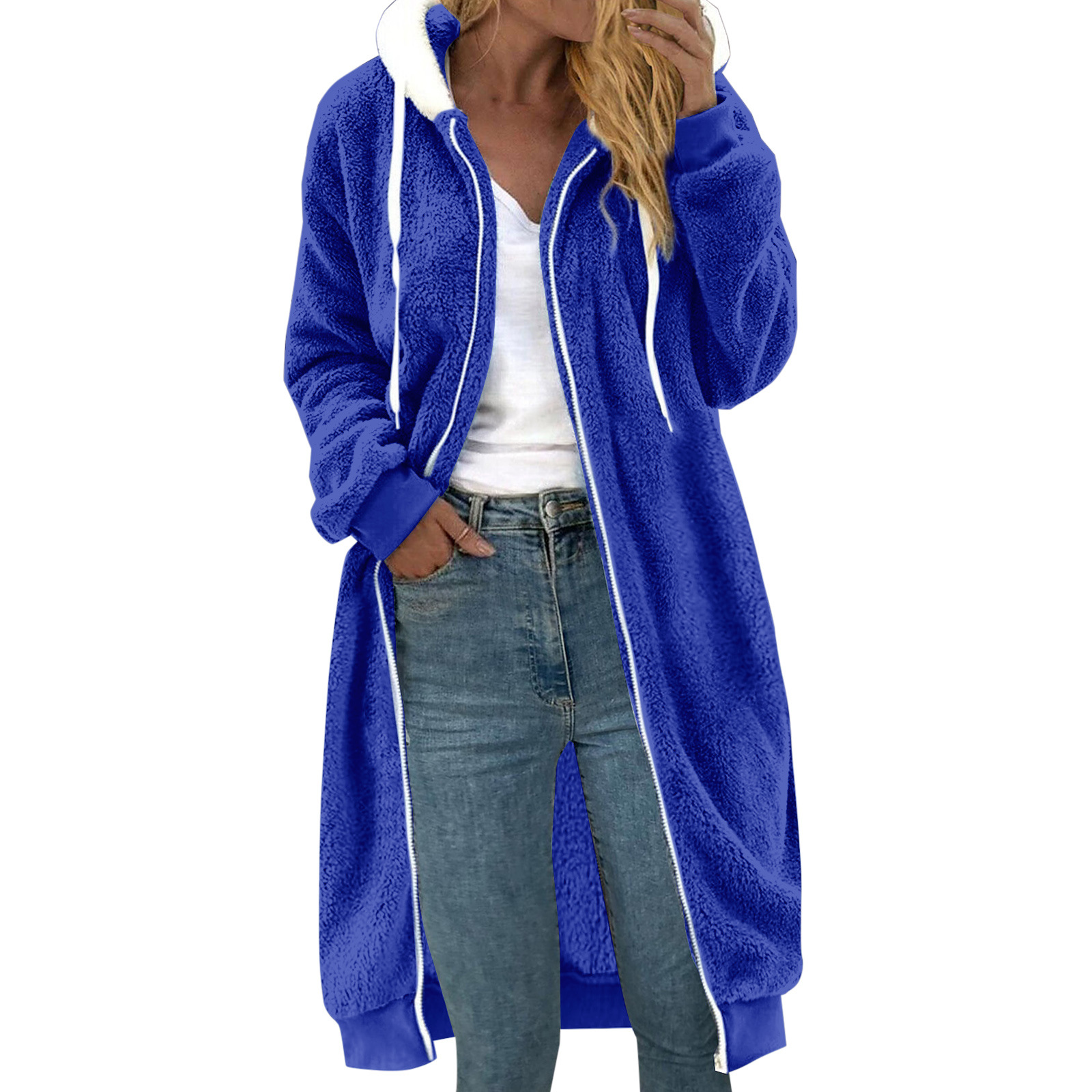 Women's reversible faux fur coat with hood