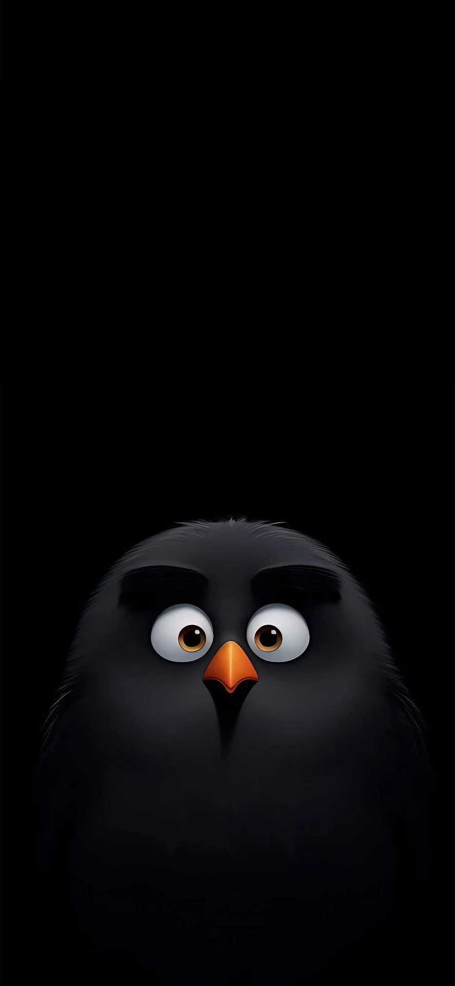 Cartoon Black Bird with Big Eyes on Black - Free 4K mobile Wallpaper