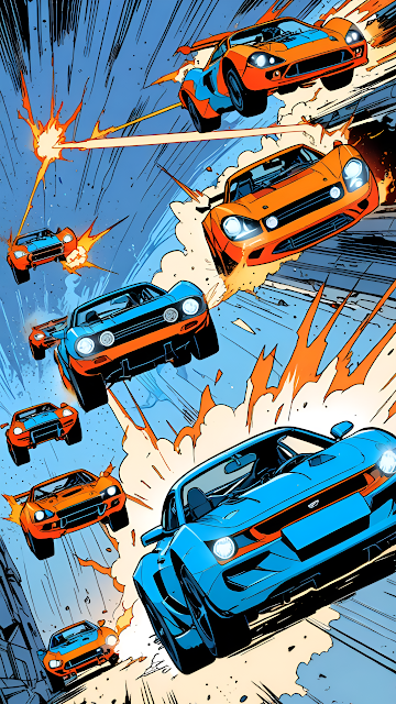 Dynamic Comic Style Race Cars Action Scene - Free mobile Wallpaper