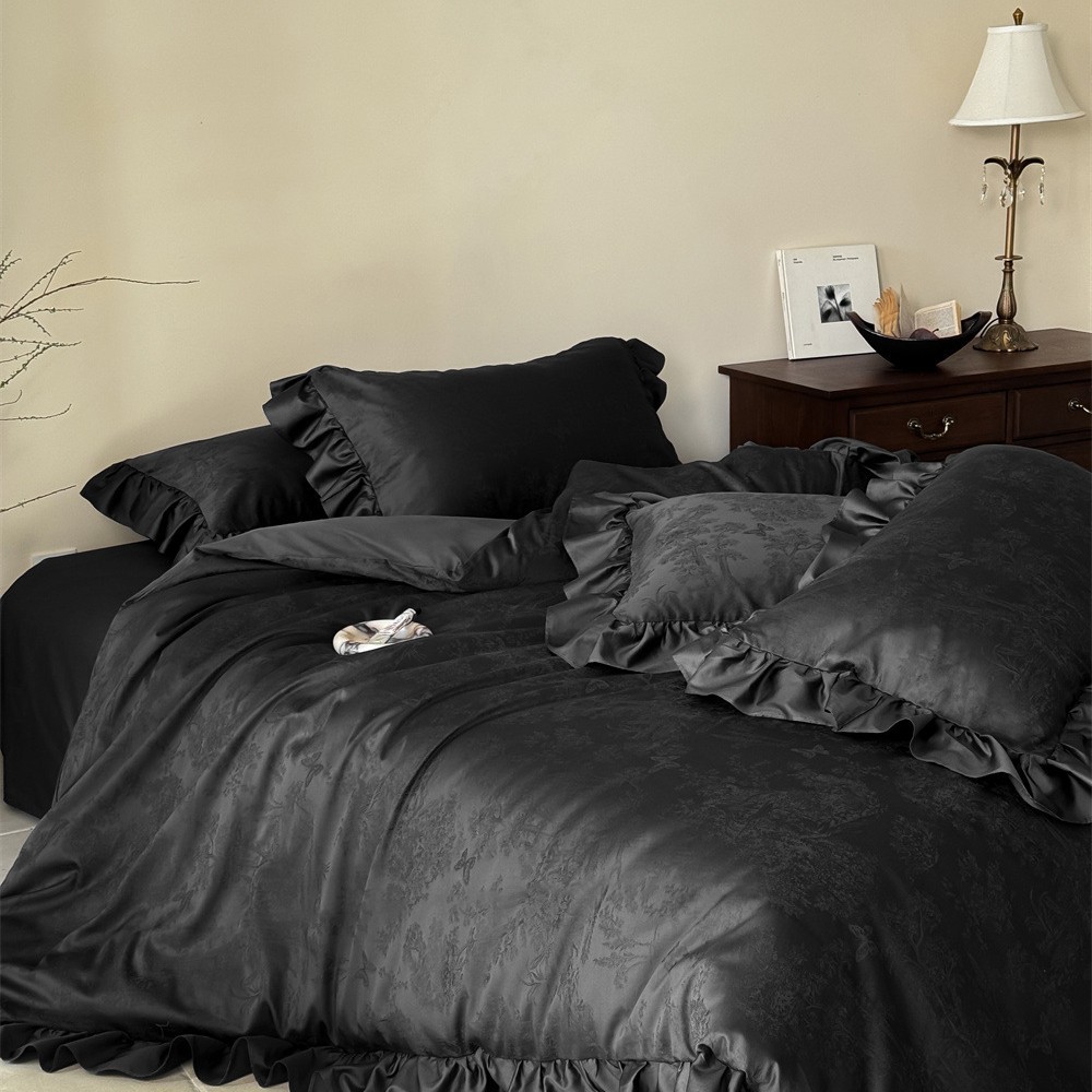French Cotton Bedding Set with Lace, Long Staple Cotton