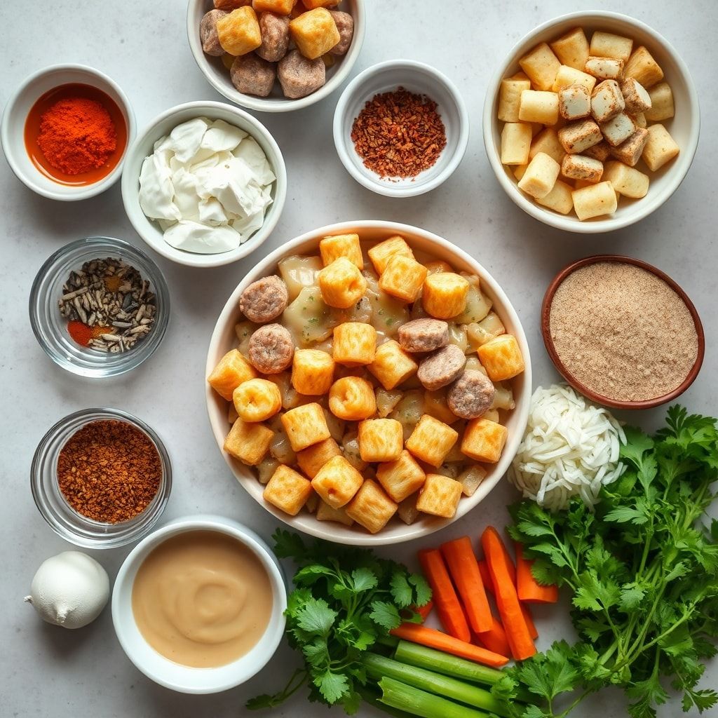 Ingredients for Sausage Gravy Breakfast Tater Tot Casserole – Easy Family Favorite