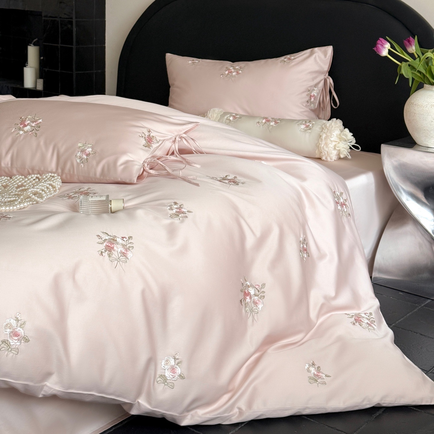 Cotton Bed Linen Set, 100, Rose Design, 4 pieces