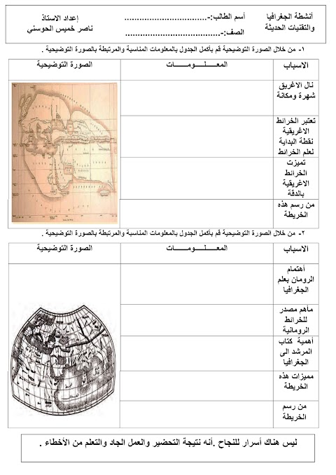 أنشطة وأوراق عمل - إعداد ناصر الحوسني - جغرافيا الصف 12 الفصل 1