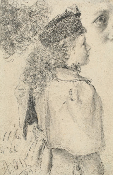 Junges Mädchen im Profil mit Pelzkappe 1894