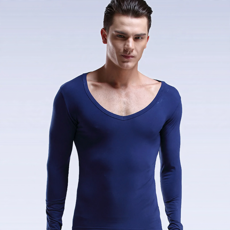 Men's thermal undershirt, V-neck, long-sleeved