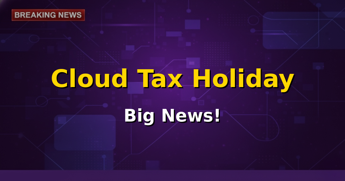 Graphic showing cloud computing icons with a tax exemption symbol, representing the Budget 2026-27 tax holiday for foreign cloud service providers.