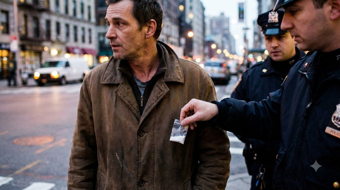 A Uniformed Police Officer Slipped A Small Bag Of White Powder Into The Man’s Jacket Pocket, Then Pulled It Out Again As Though He Had Just Found It.