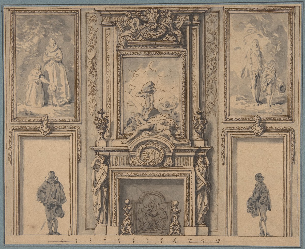 Design For A Wall Decoration With Chimneypiece And Two Figures Ca 165070