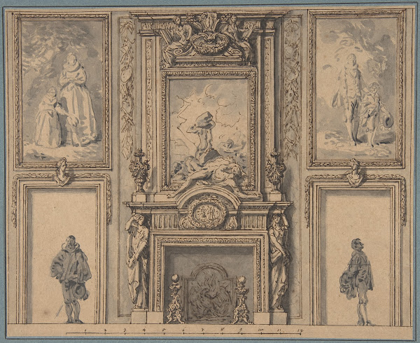 Design For A Wall Decoration With Chimneypiece And Two Figures Ca 165070