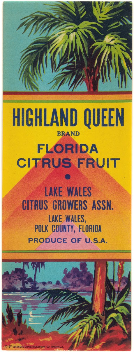 Highland Queen Brand Florida Citrus Fruit Label 1951