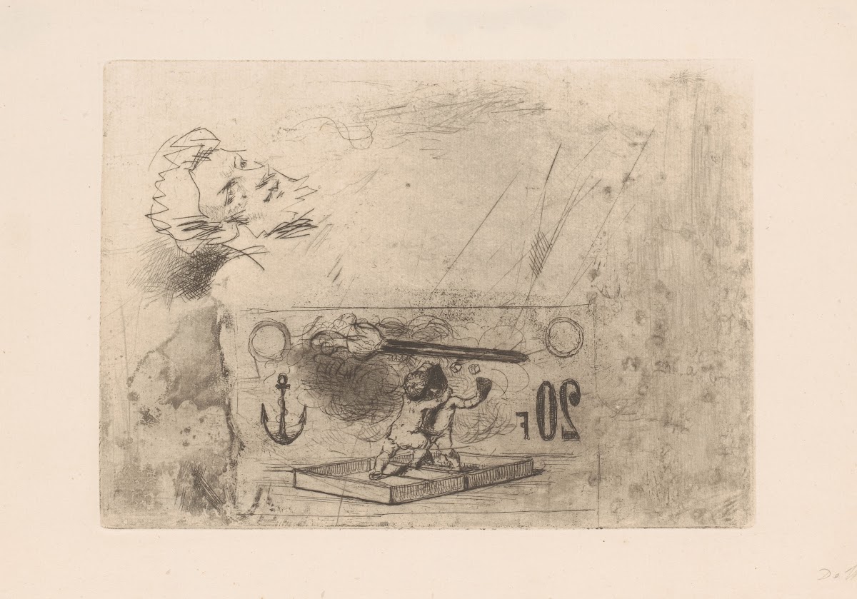Study sheet including putti a torch anchor and head 20th century