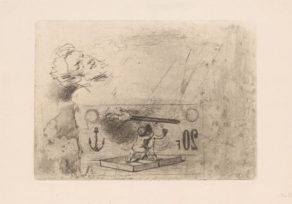 Study sheet including putti a torch anchor and head 20th century